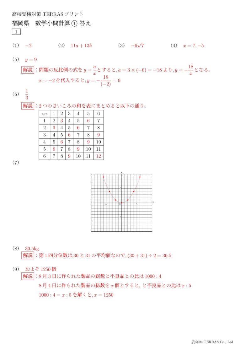 福岡県小問計算1-3